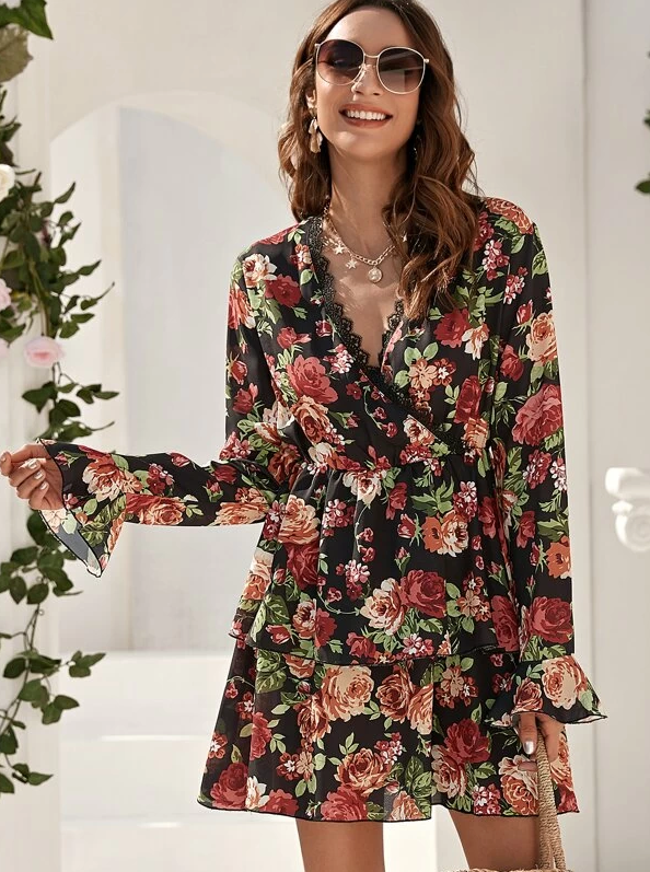 Dark Floral Chiffon Dress - Boho Buys