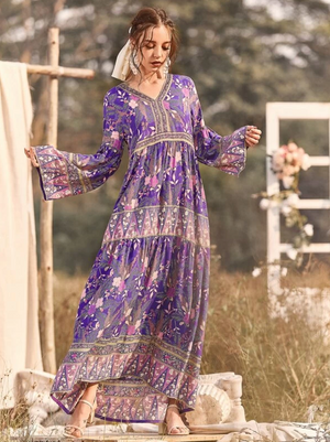 Purple Boho Print Maxi Dress - Boho Buys
