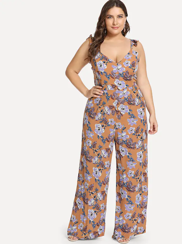 Plus Size Floral Print Jumpsuit - Boho Buys