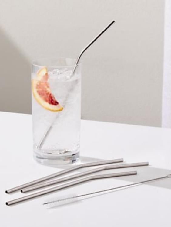 Silver Stainless Steel Straws | Set Of Three - Boho Buys